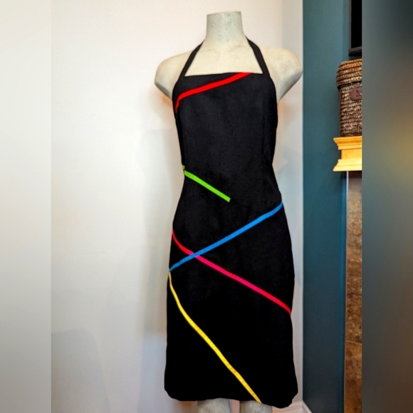 Linea Domani 80's vintage black & neon halter dress, Size 10. - Picture 1 of 11